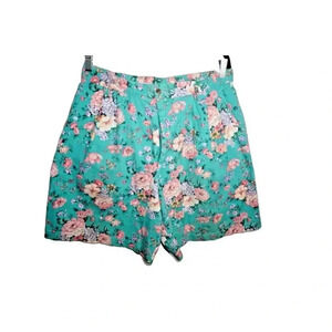 Vintage 80s Essentials Sports Denim Shorts Women's Size 16 Floral Pocket Aqua EU